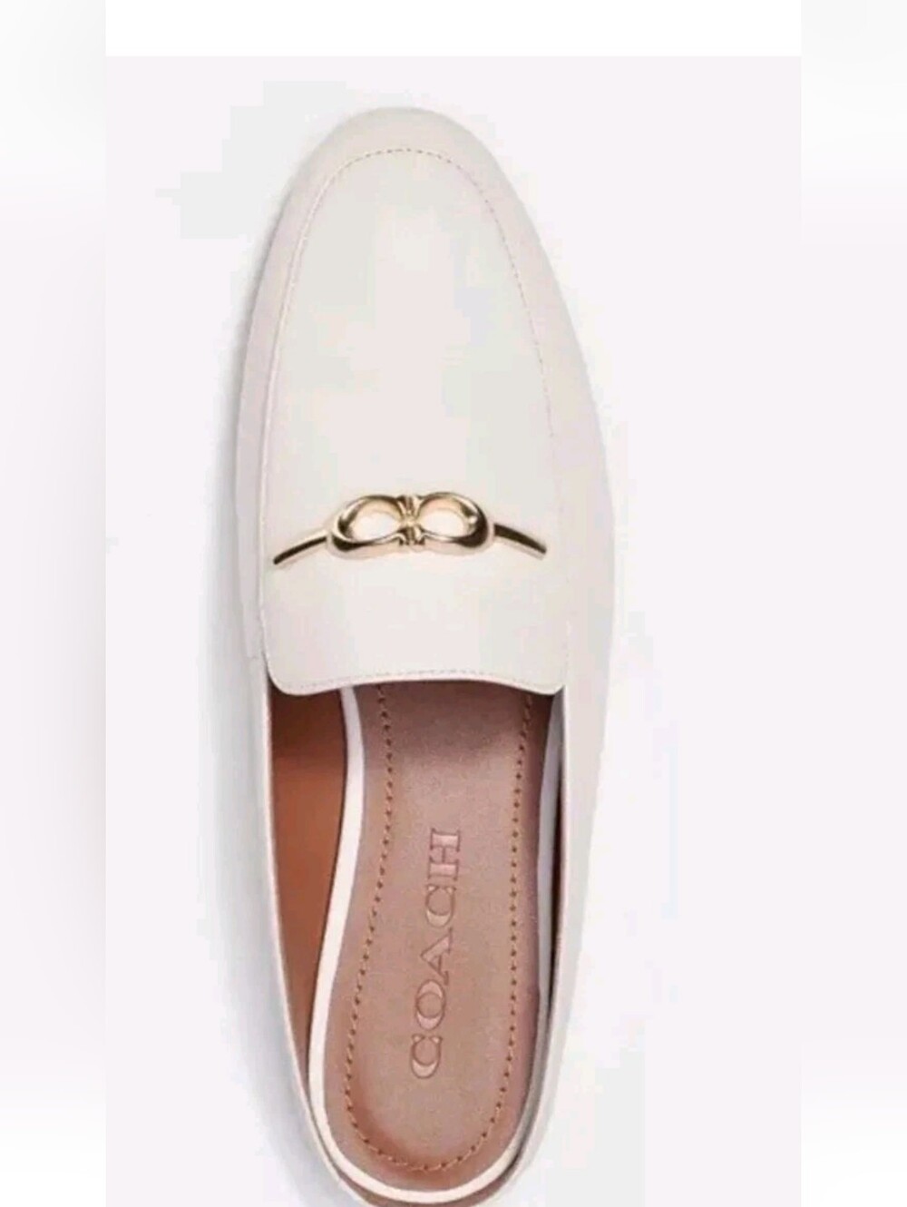Coach Cream Leather Slip-On Loafer with Gold Accent